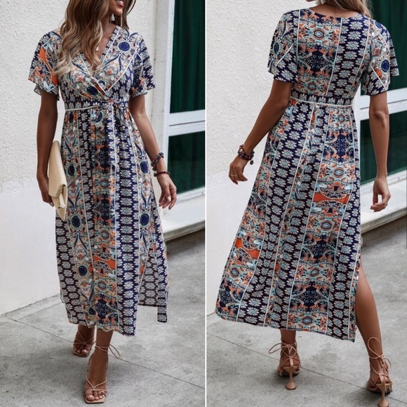 Boho  floral print butterfly sleeve maxi dress - Picture 7 of 8